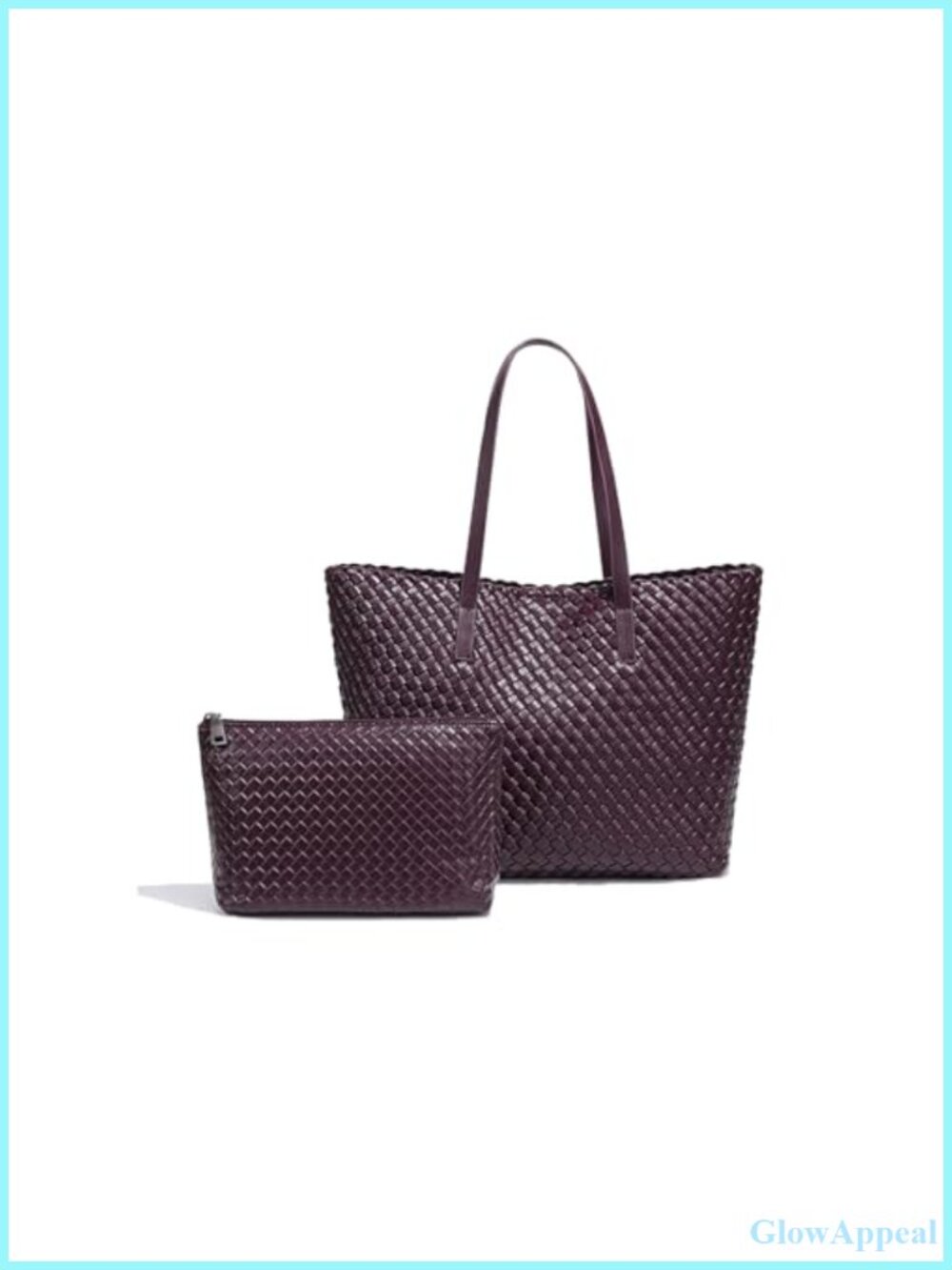 Woven Vegan Leather Large Tote Bag and Wallet Set Top Handle Satchel